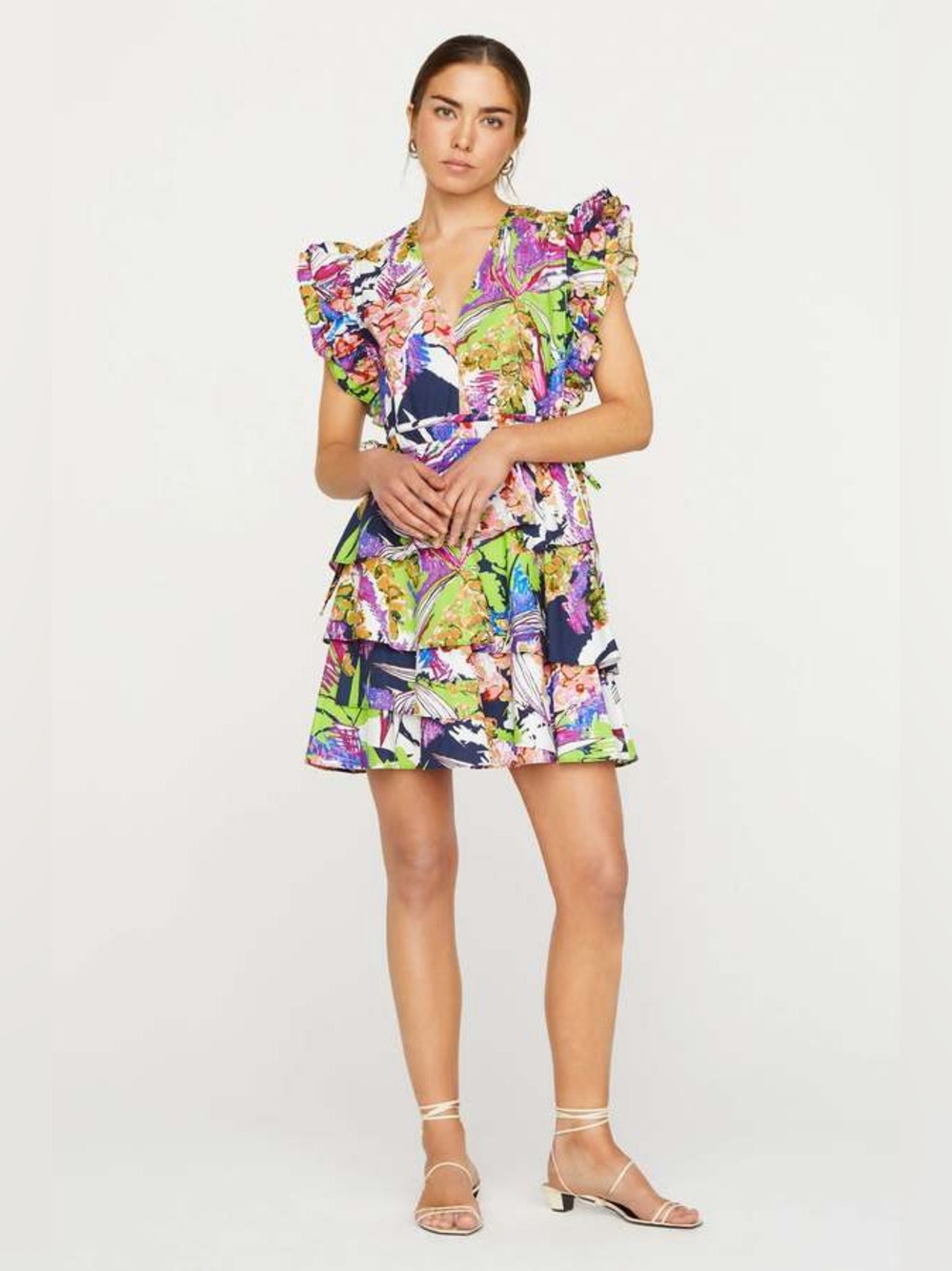 Marie Oliver Multi-Color Floral Ruffle Mini Dress small - Picture 2 of 9